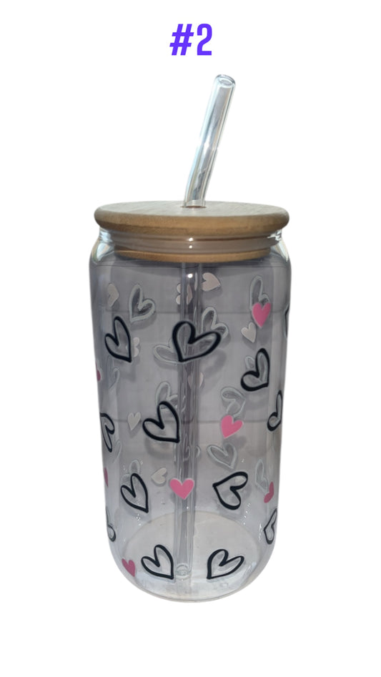 Glass cup with lid & straw